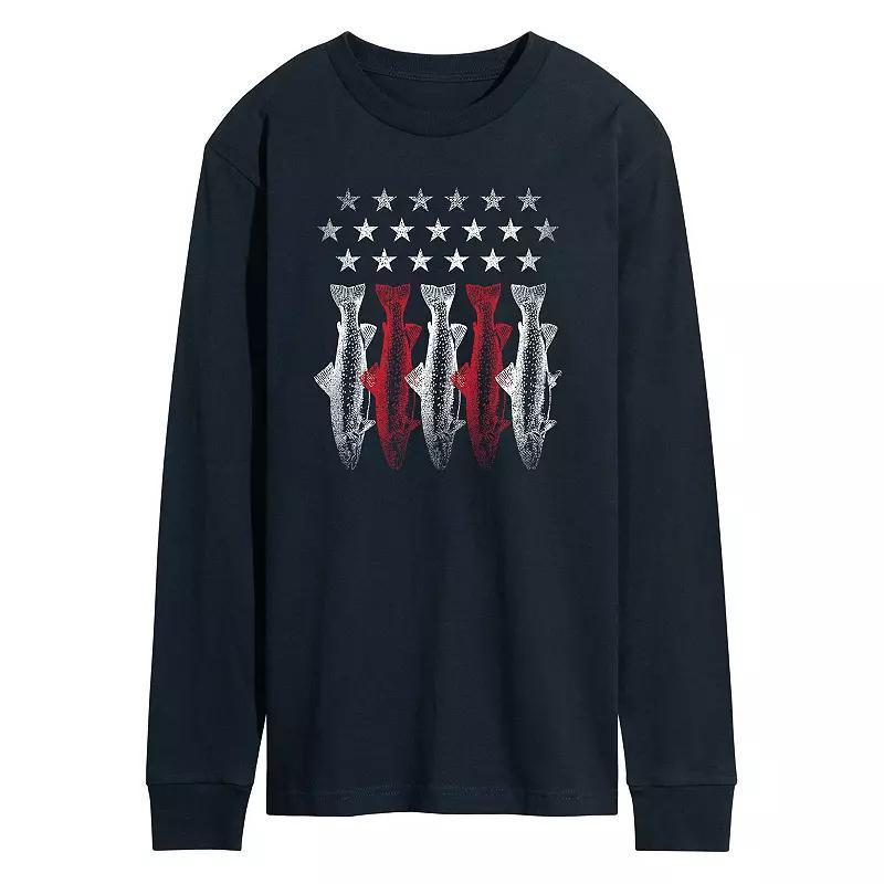 Mens Americana Flag Fish Long Sleeve Graphic Tee Blue Product Image