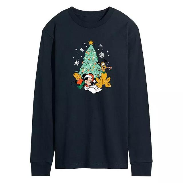 Disneys Mickey Mouse & Pluto Mens Christmas Tree Long Sleeve Graphic Tee Product Image