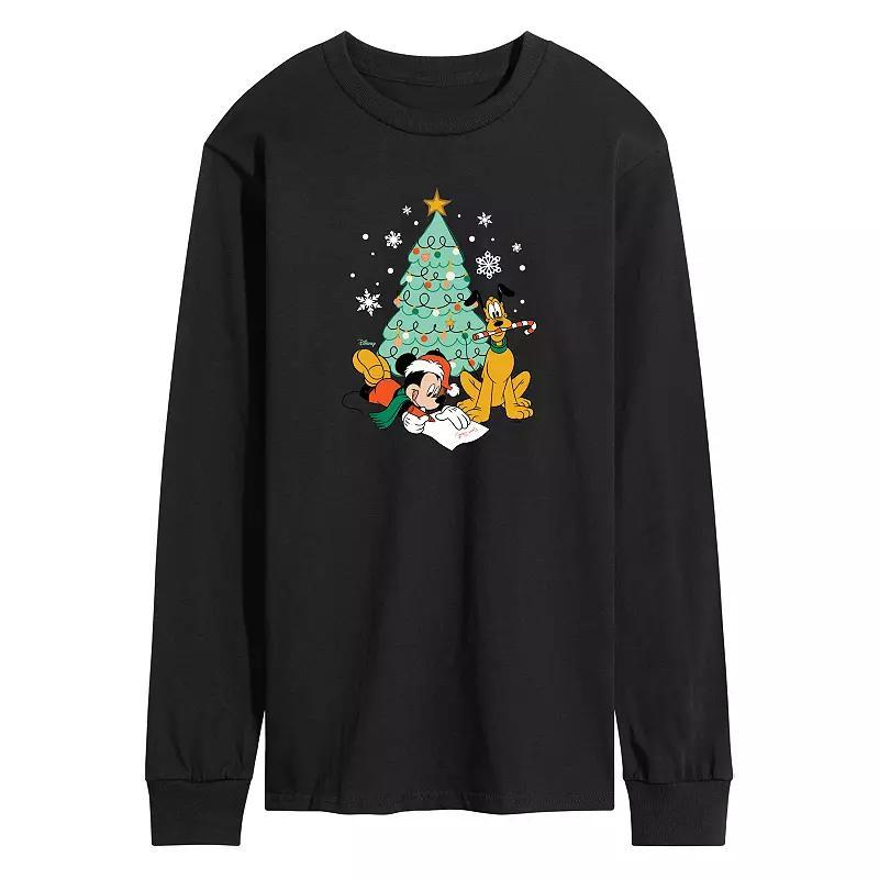 Disneys Mickey Mouse & Pluto Mens Christmas Tree Long Sleeve Graphic Tee Product Image