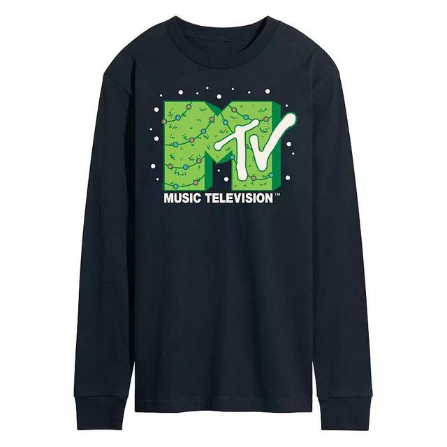 Mens MTV Christmas Tree Logo Long Sleeve Graphic Tee Blue Product Image