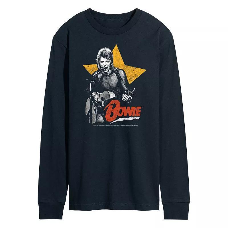 Mens David Bowie Guitar Long Sleeve Tee Blue Product Image