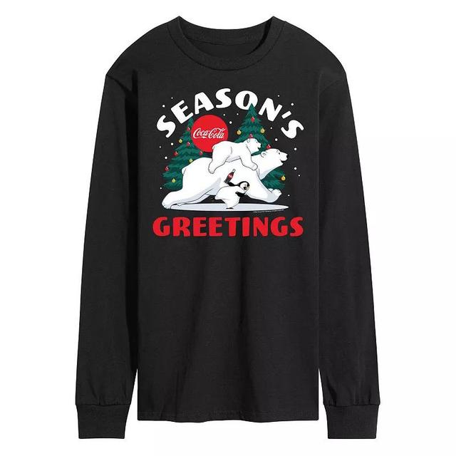 Mens CocaCola Seasons Greetings Long Sleeve Graphic Tee Blue Product Image