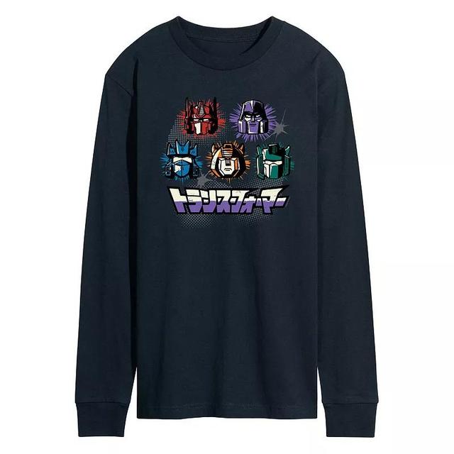 Mens Transformers Group Grid Long Sleeve Graphic Tee Blue Product Image