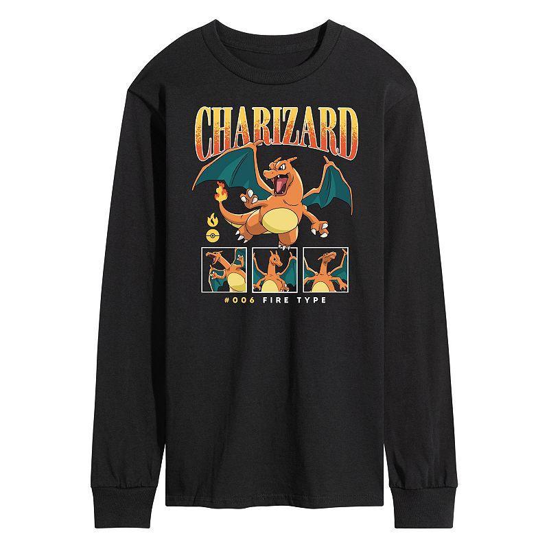 Mens Pokemon Charizard Poses Long Sleeve Graphic Tee Black Product Image