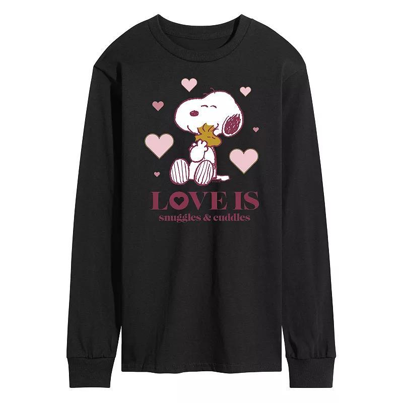 Mens Peanuts Snuggles and Cuddles Long Sleeve Tee Black Product Image