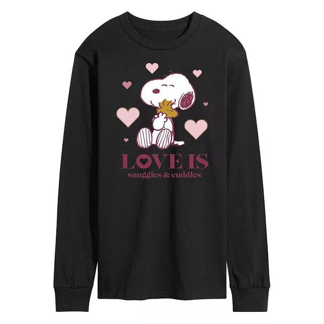 Mens Peanuts Snuggles and Cuddles Long Sleeve Tee Black Product Image