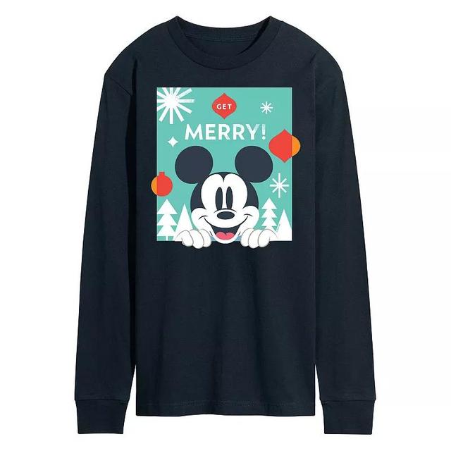 Disneys Mens Mickey Mouse Get Merry Long-sleeved Tee Blue Product Image