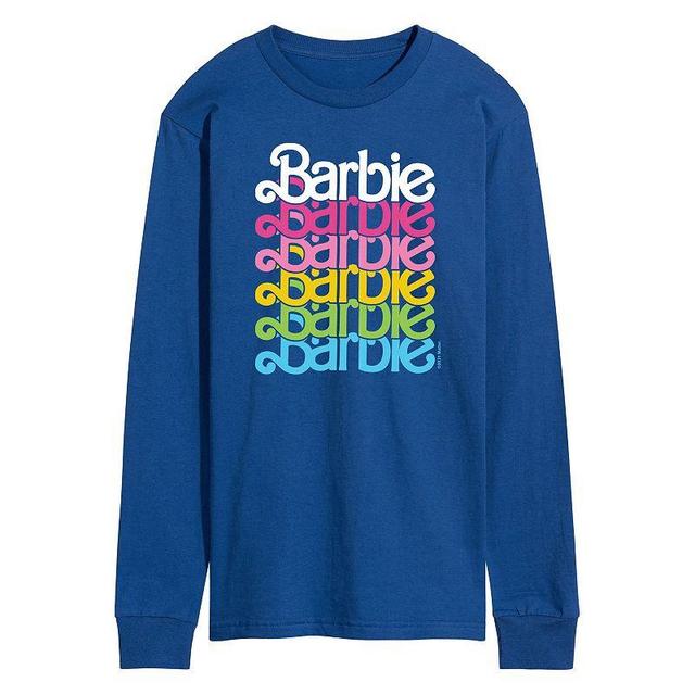 Mens Barbie Wordmark Logo Rainbow Long Sleeve Graphic Tee Med Blue Product Image