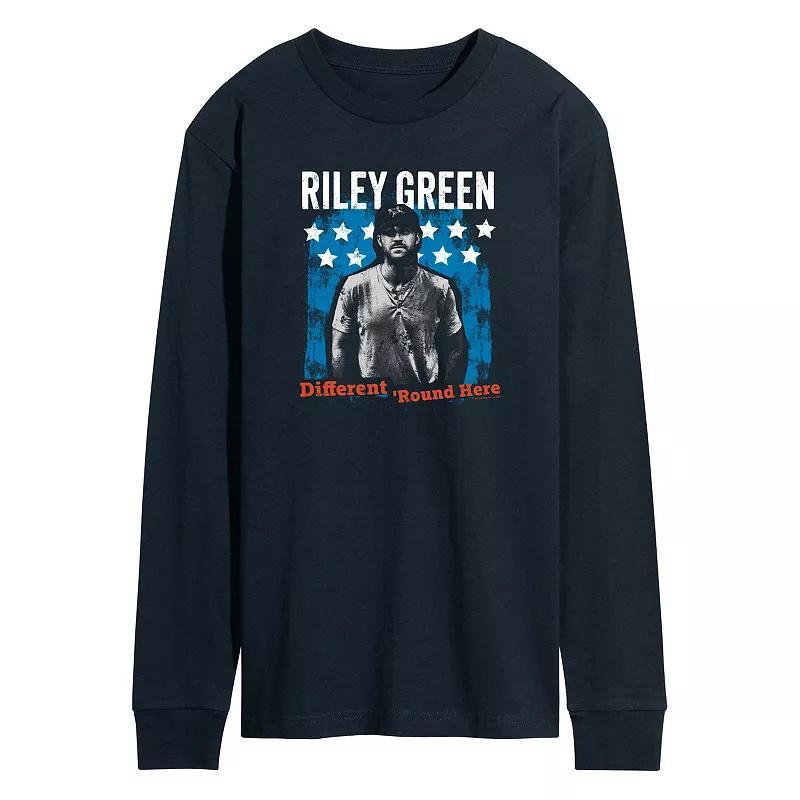 Mens Riley Green Different Round Here Long Sleeve Graphic Tee Blue Product Image