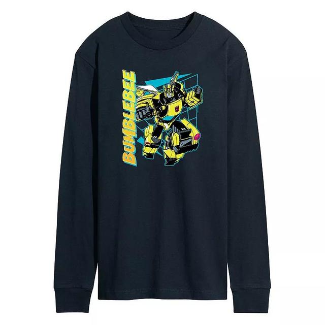 Mens Transformers Bumblebee Halftone Long Sleeve Graphic Tee Blue Product Image