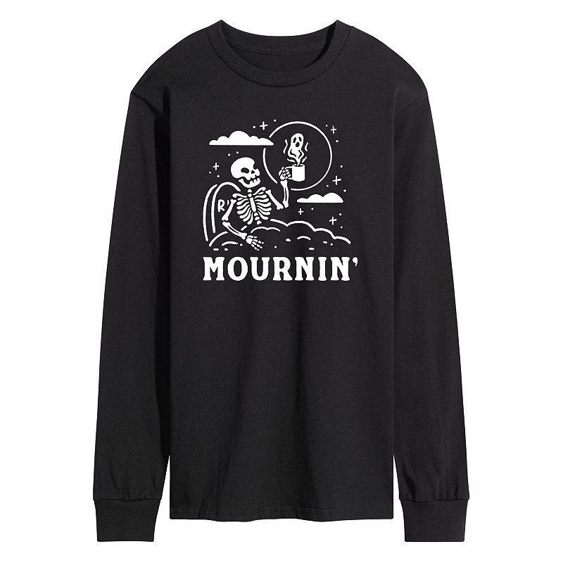 Mens Mournin Skeleton and Coffee Long Sleeve Graphic Tee Product Image