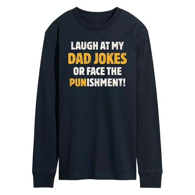 Mens Dad Jokes Punishment Long Sleeve Graphic Tee Blue Product Image