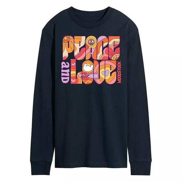 Mens Woodstock Peace And Love Long Sleeve Graphic Tee Blue Product Image