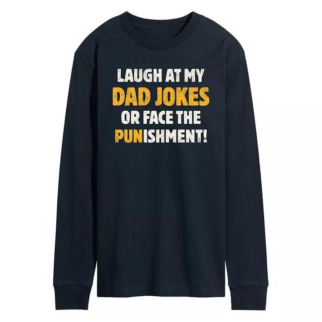 Mens Dad Jokes Punishment Long Sleeve Graphic Tee Blue Product Image