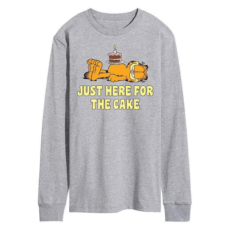 Mens Garfield Just Here For Cake Long Sleeve Graphic Tee Med Grey Product Image