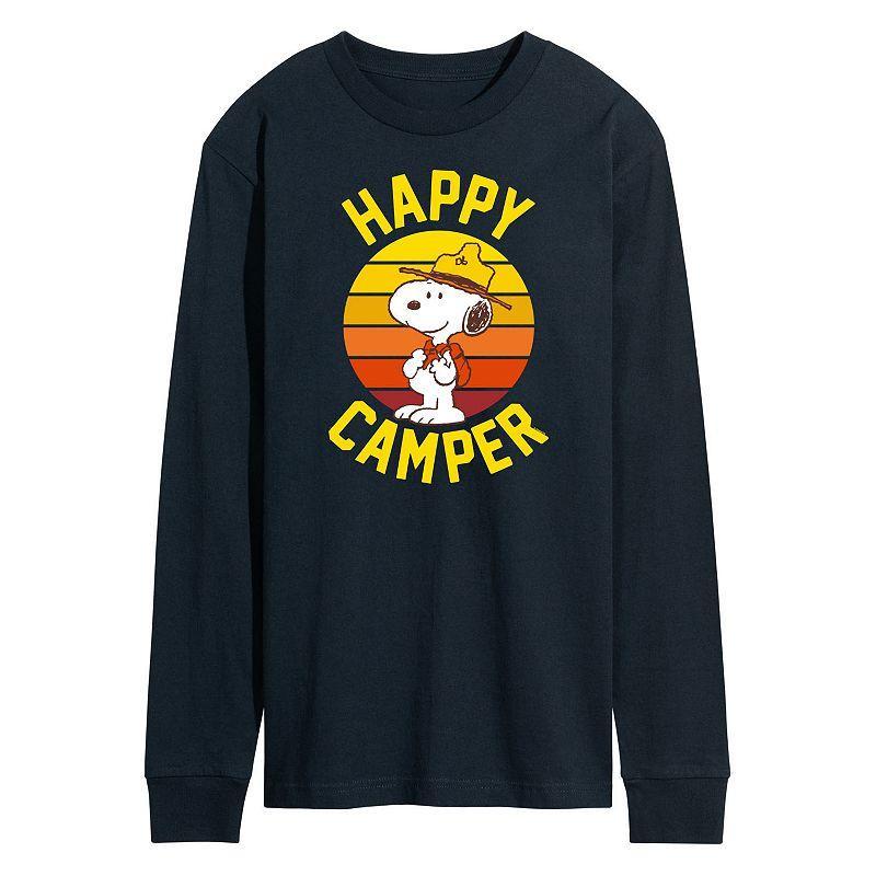 Mens Peanuts Happy Camper Long Sleeve Graphic Tee Blue Product Image