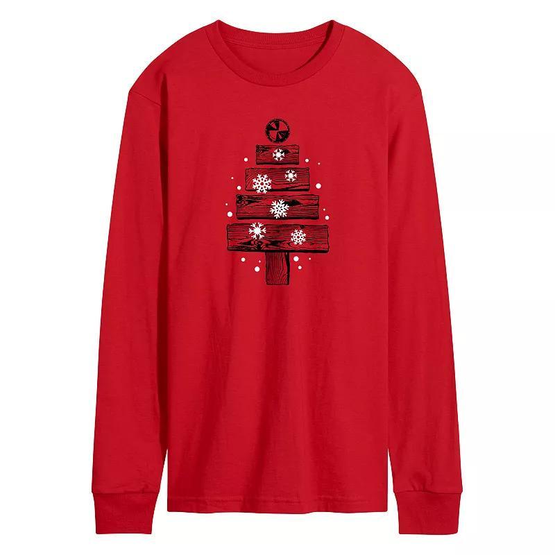 Mens Wood Planks Christmas Tree Long Sleeve Graphic Tee product image