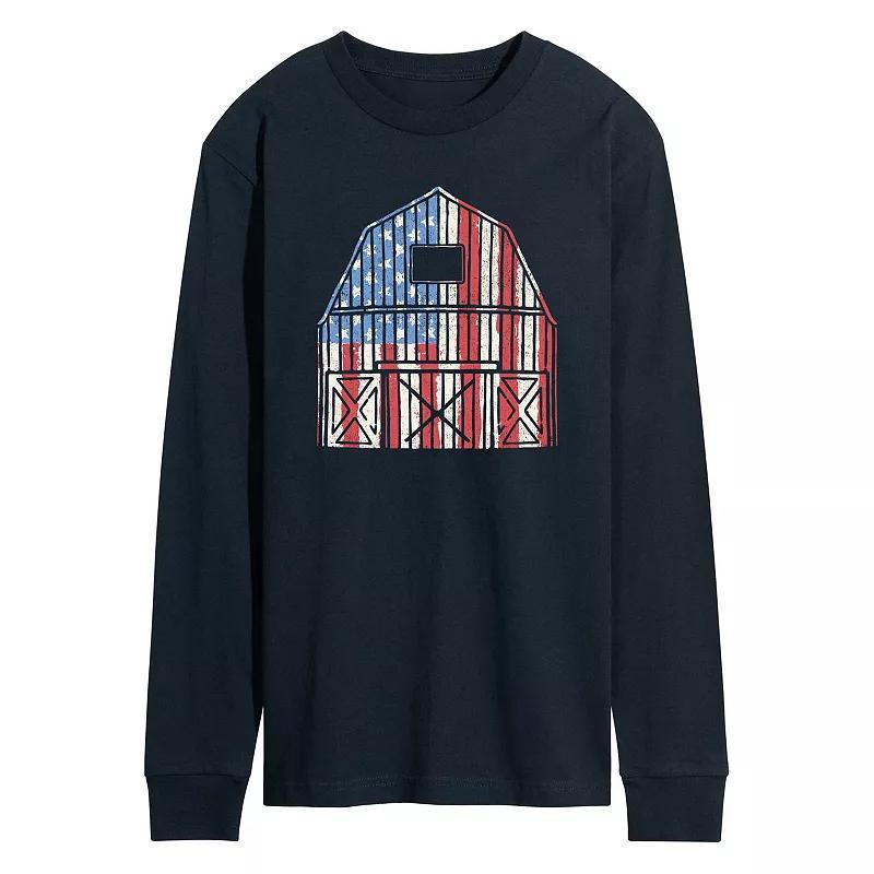 Mens USA Barn Long Sleeve Graphic Tee. Blue Product Image