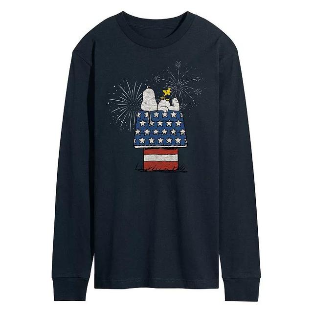 Mens Peanuts Dog House Fireworks Long Sleeve Graphic Tee Blue Product Image