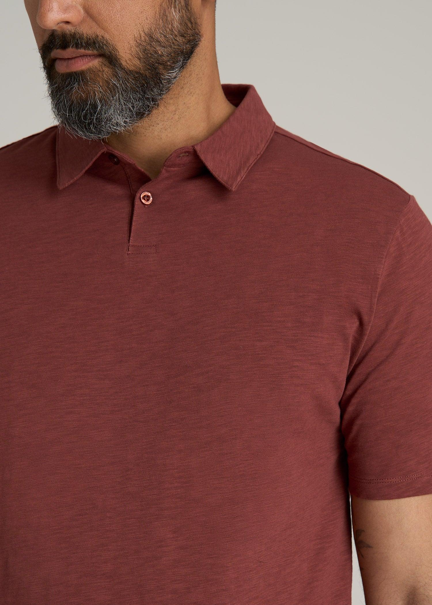 Slub Self Collar Tall Polo Shirt in Intense Rust Male Product Image