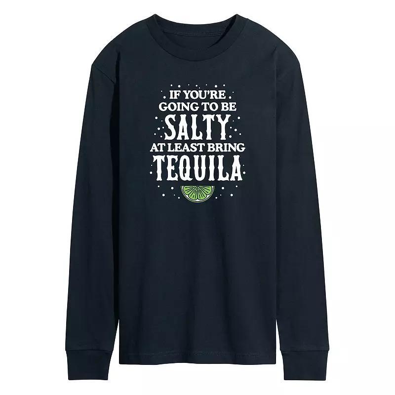 Mens Be Salty Bring Tequila Long Sleeve Graphic Tee Blue Product Image