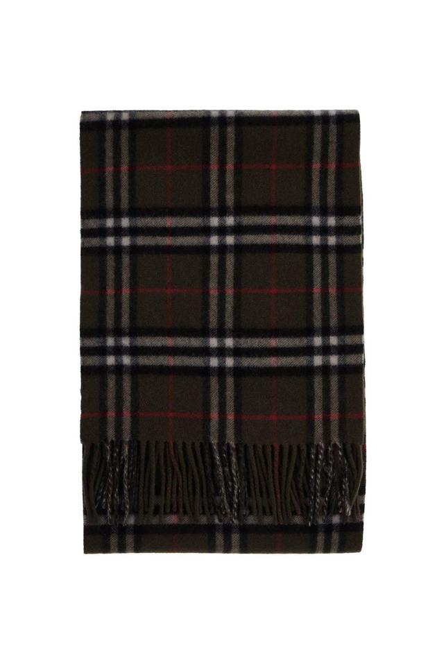 BURBERRY Cashmere Check Scarf With Fringed Edges In Green Product Image