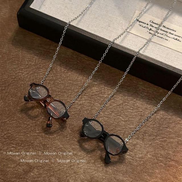 Miniature Eyeglasses Resin Pendant Alloy Necklace Product Image