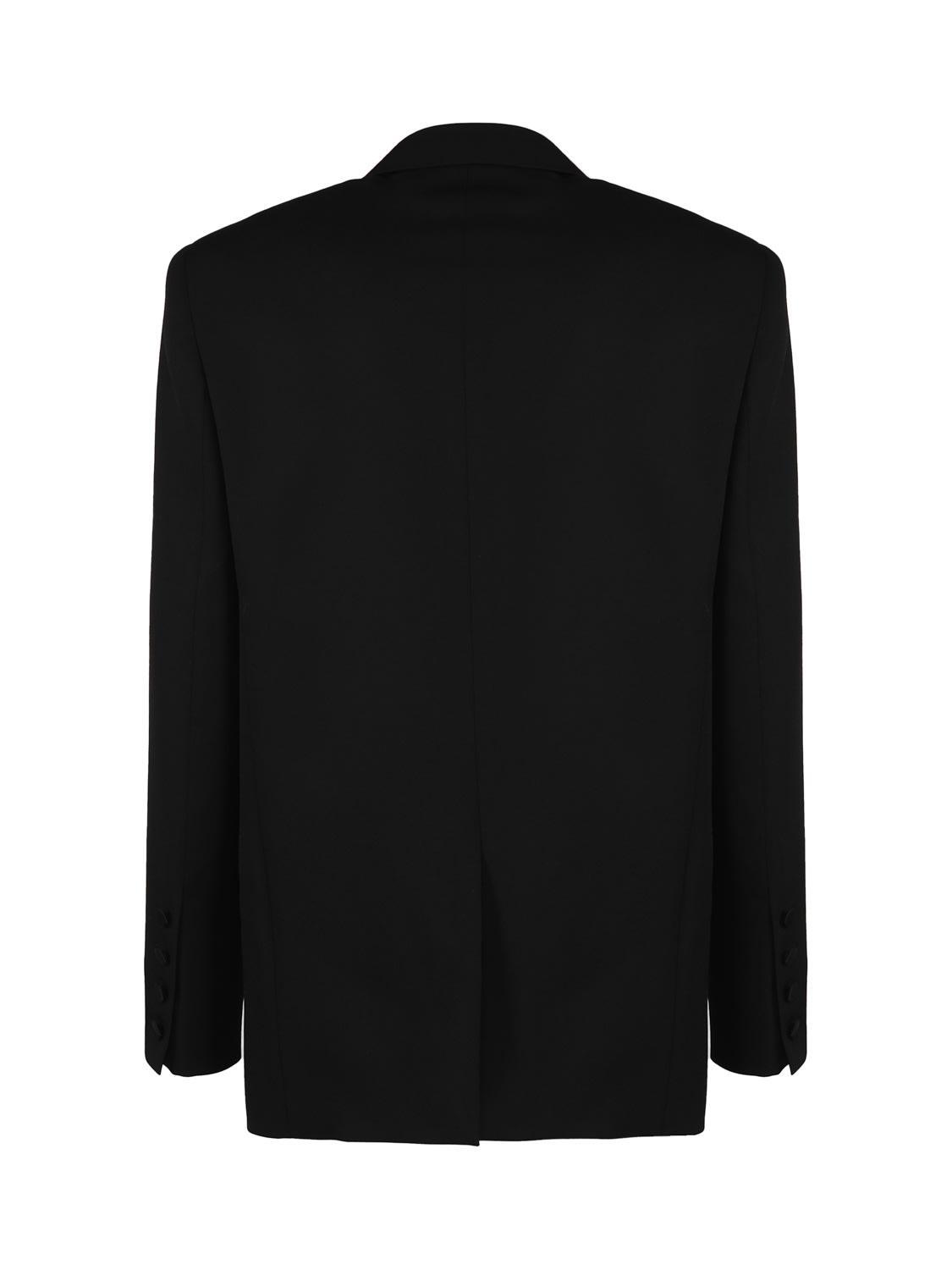 Double-breasted Grain De Poudre Tuxedo Jacket In Black Product Image