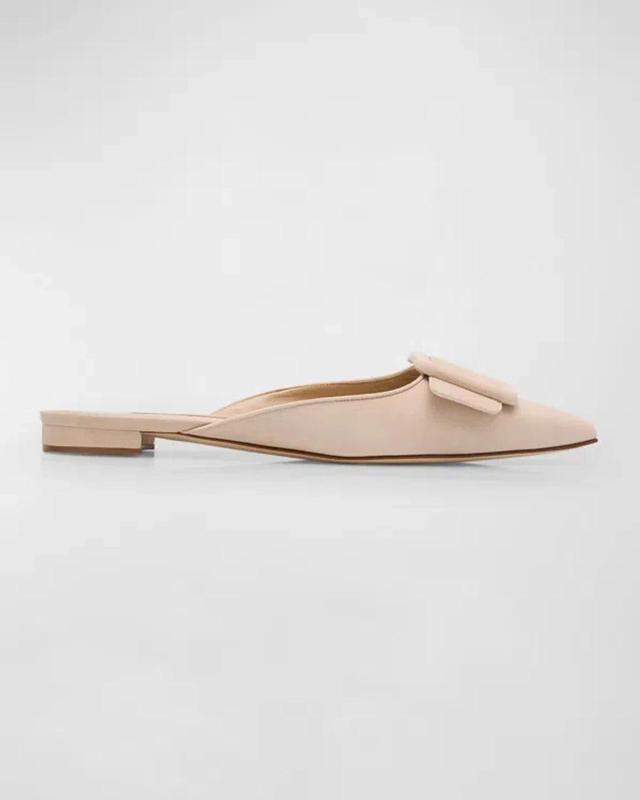 MANOLO BLAHNIK Maysale Suede Buckle Ballerina Mules In Beige Product Image