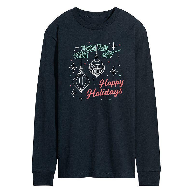 Mens Happy Holidays Retro Long Sleeve Tee Blue Product Image