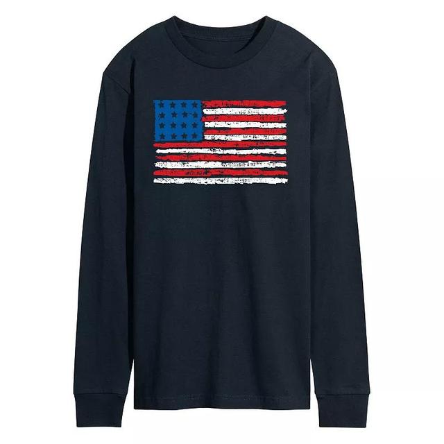 Mens Distressed USA Flag Long Sleeve Graphic Tee Blue Product Image