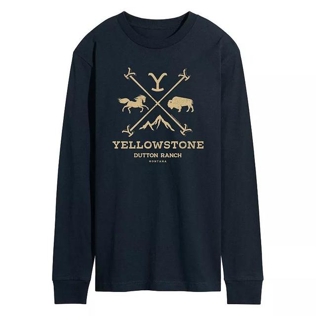 Mens Yellowstone Branding Iron Badge Long Sleeve Graphic Tee Blue Product Image