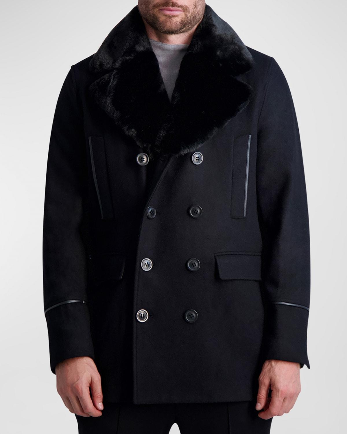 Mens Wool Peacoat w/ Faux Fur Collar Product Image