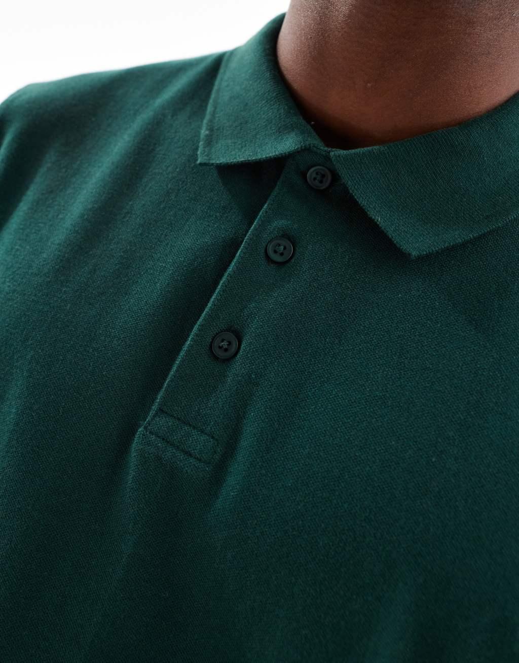 ASOS DESIGN pique polo in dark green Product Image