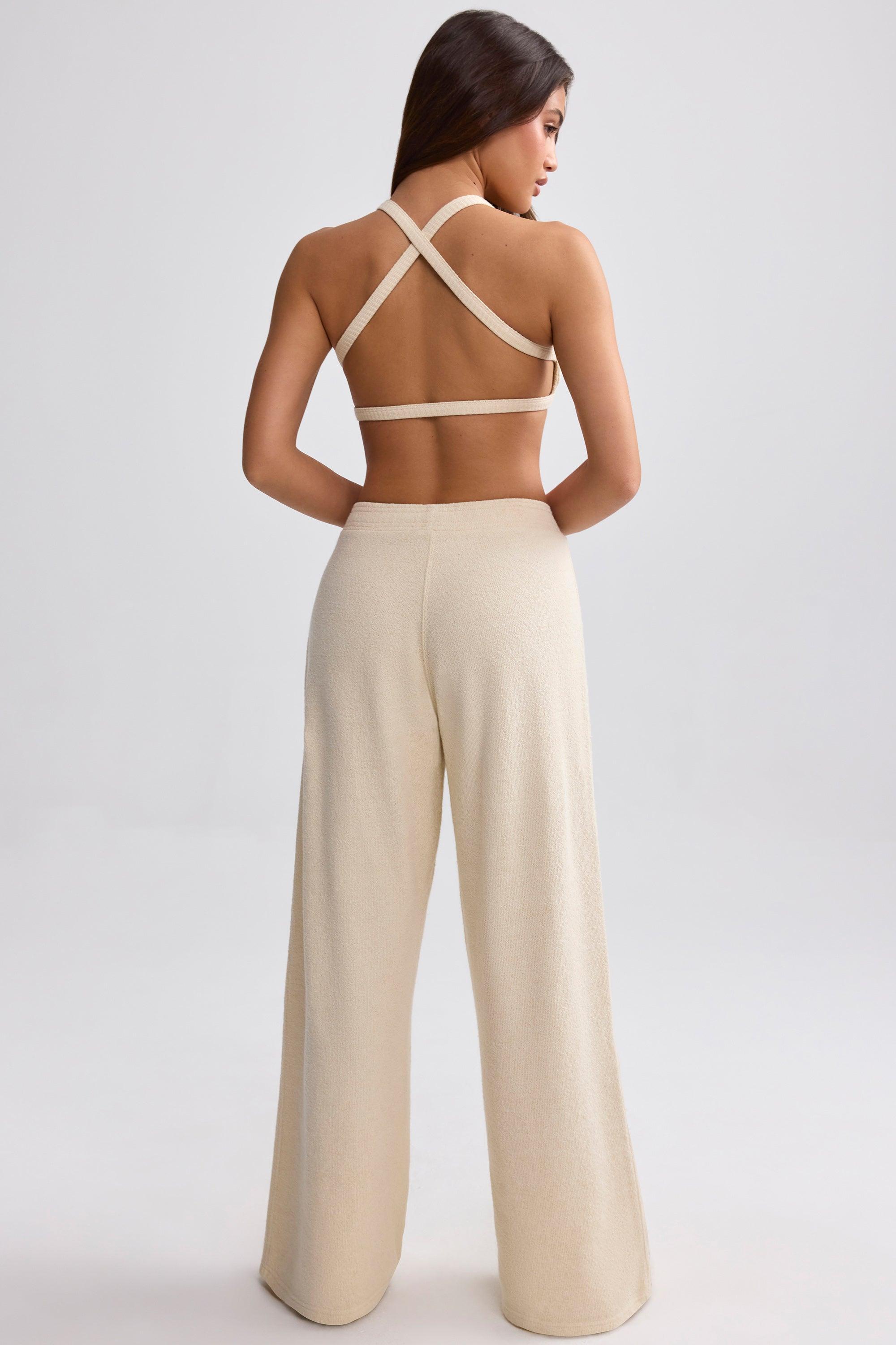 Tall Terry Towelling Wide-Leg Joggers in Cream Product Image