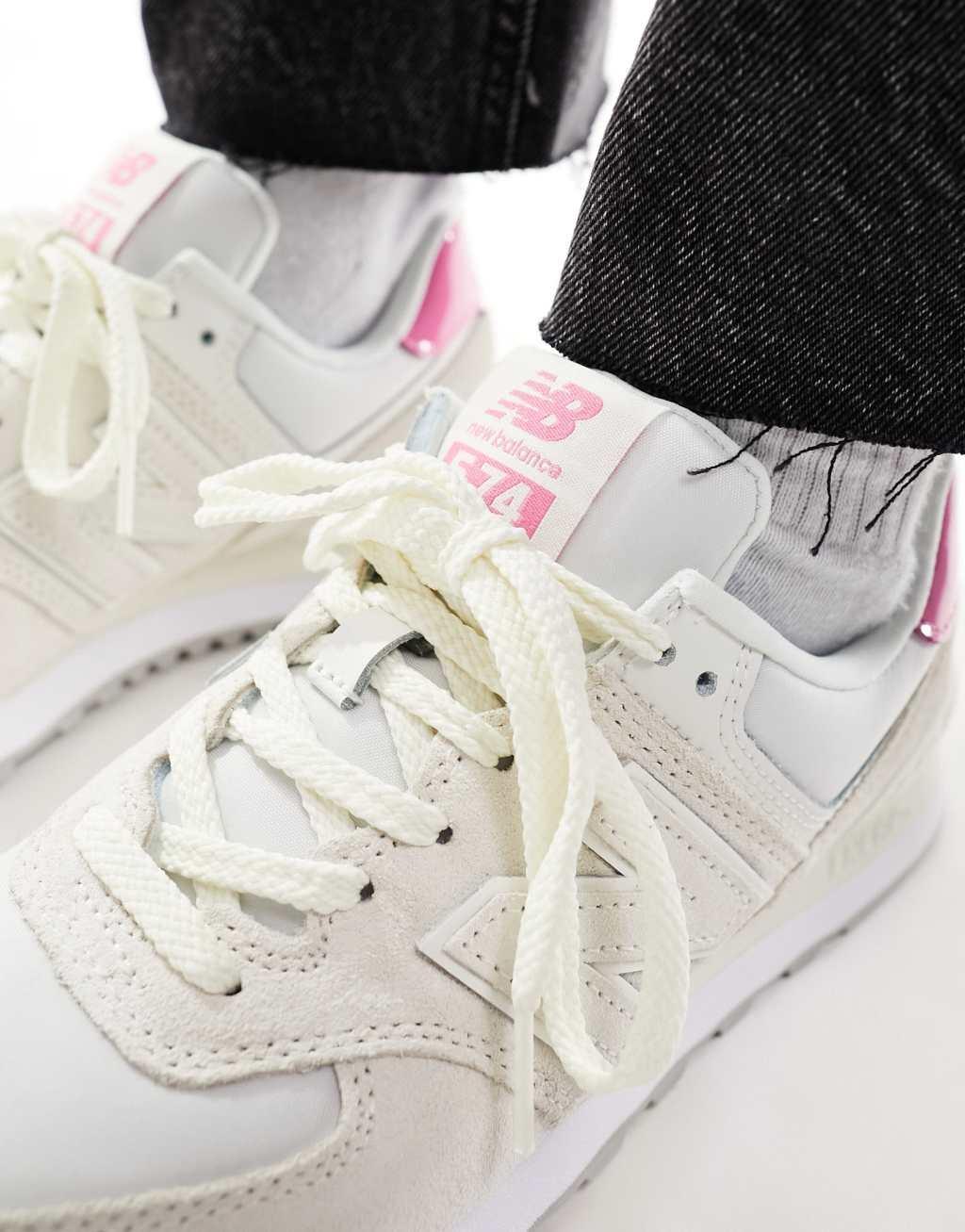 New Balance 574 sneakers in cream with pink details Product Image