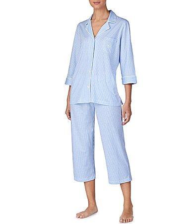 Lauren Ralph Lauren Striped Jersey Notch Collar 34 Sleeve Pajama Set Product Image