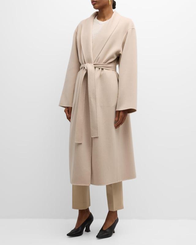 Shawl-Collar Cashmere Wrap Coat Product Image