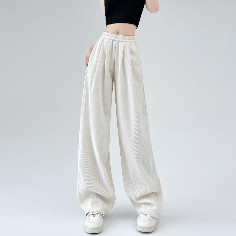 High Waist Plain Wide Leg Sweatpants (Various Designs) Product Image