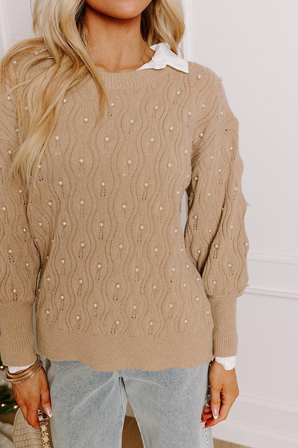 Chilly Wind Embellished Knit Sweater In Taupe Product Image