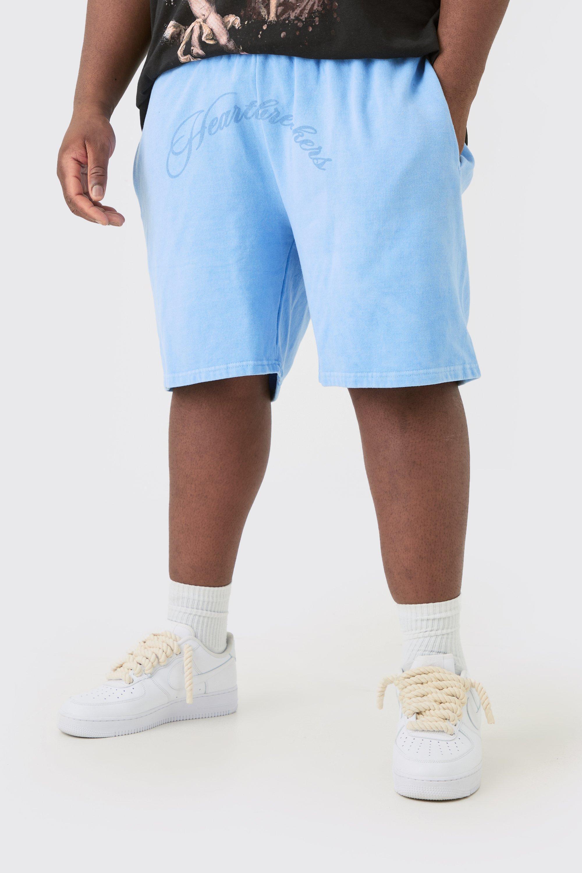 Plus Oversized Hearbreakers Shorts In Blue | boohooMAN USA Product Image