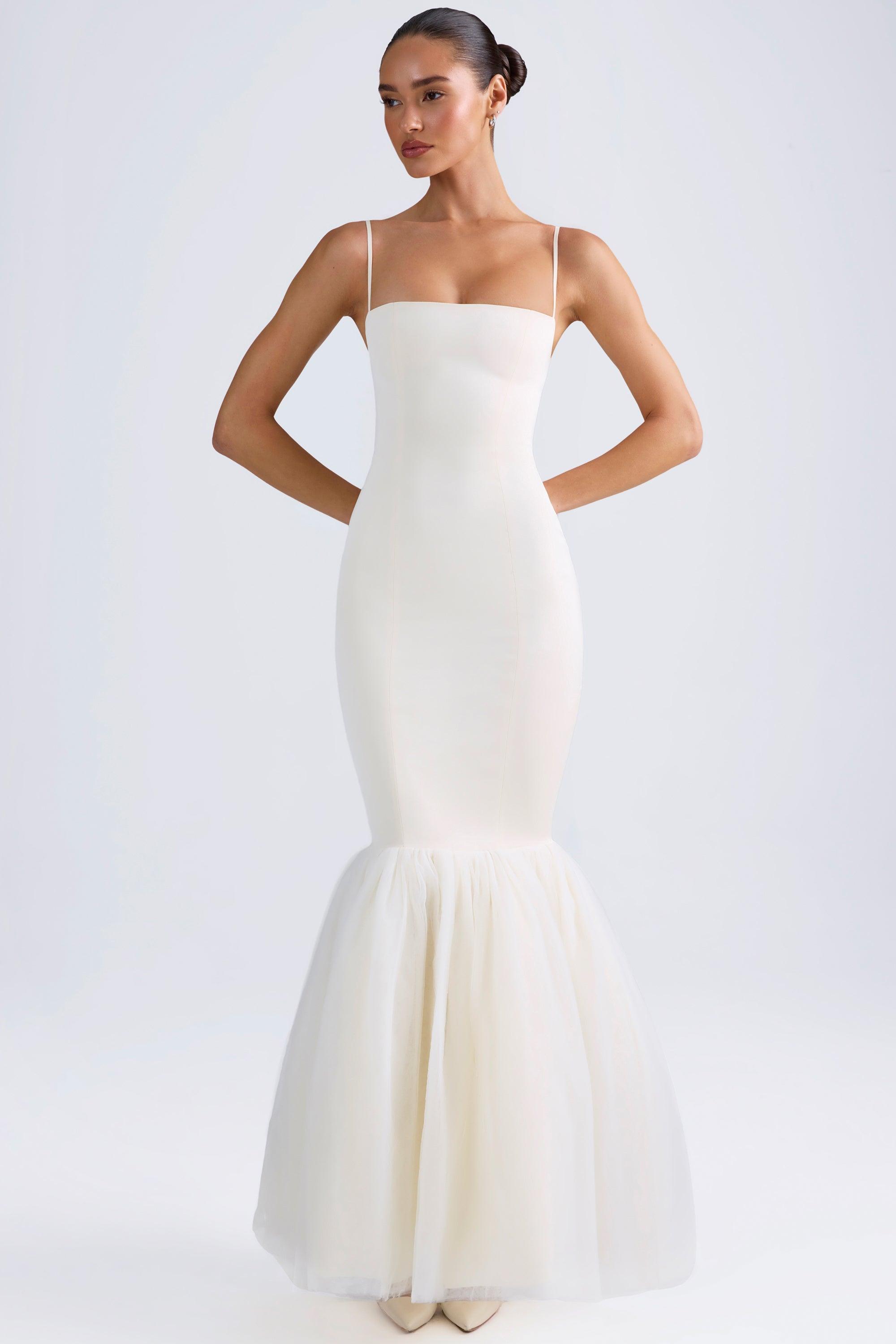 Tulle Hem Fishtail Gown in Ivory product image