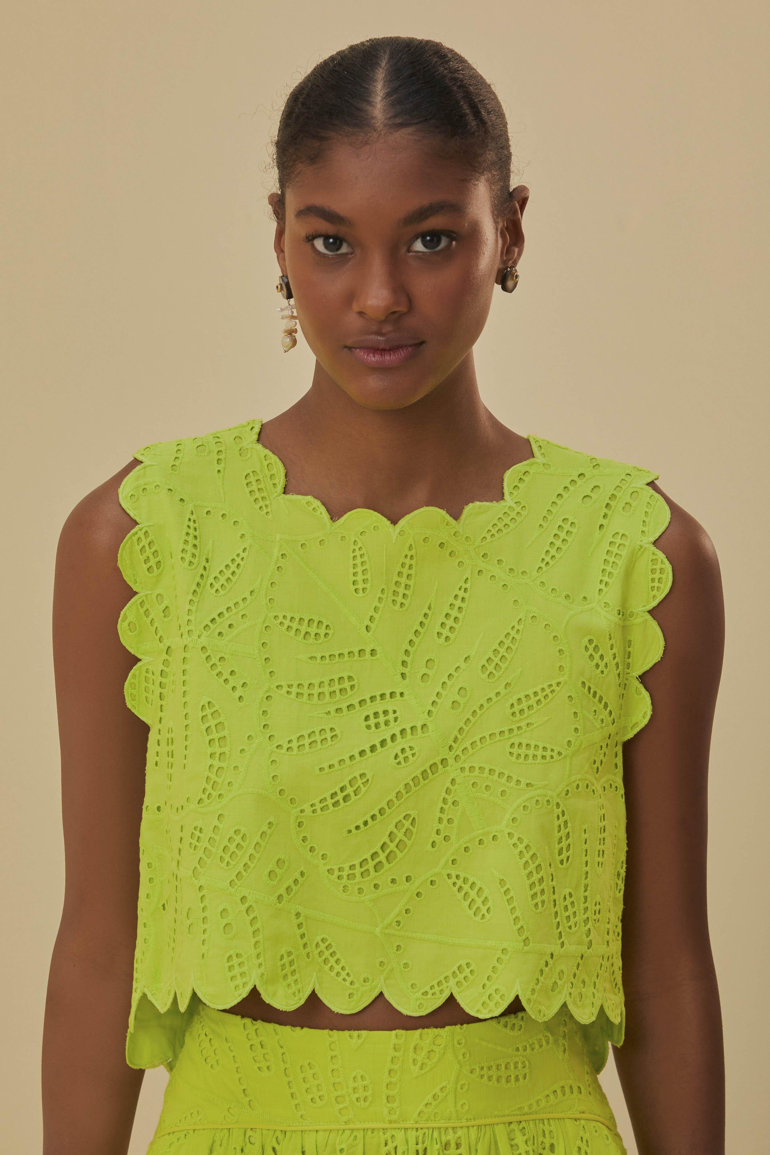 Green Monstera Eyelet Crop Top, GREEN / XL product image