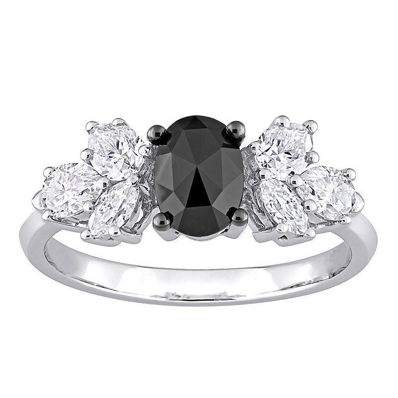 Stella Grace 10k White Gold 3/4 Carat T.W. Oval Black Diamond & 1 3/8 Carat T.W Lab-Created Moissanite Engagement Ring, Womens Product Image