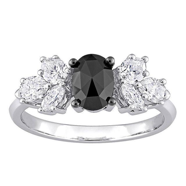 Stella Grace 10k White Gold 3/4 Carat T.W. Oval Black Diamond & 1 3/8 Carat T.W Lab-Created Moissanite Engagement Ring, Womens Multicolor Product Image