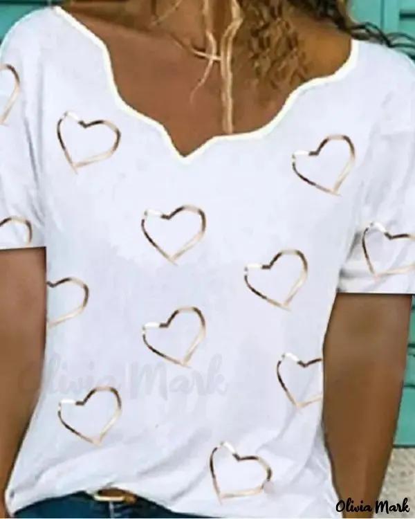 Olivia Mark – Valentine’s Day Heart Print Casual T-Shirt Product Image