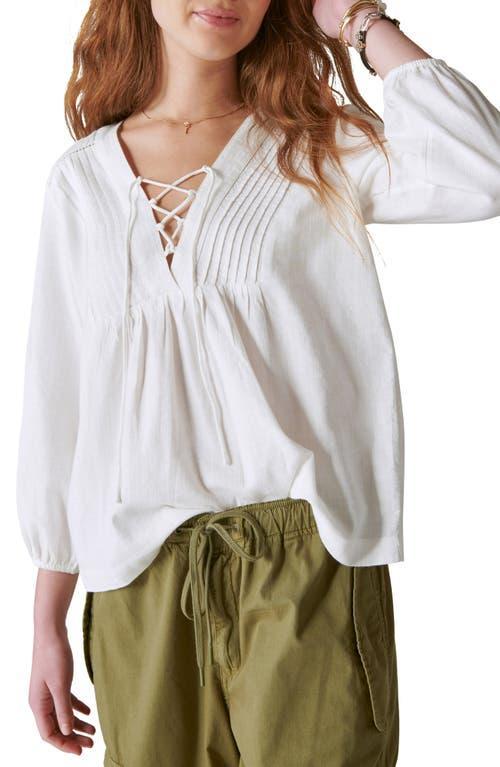 Lucky Brand Lace-Up Cotton Peasant Blouse Product Image