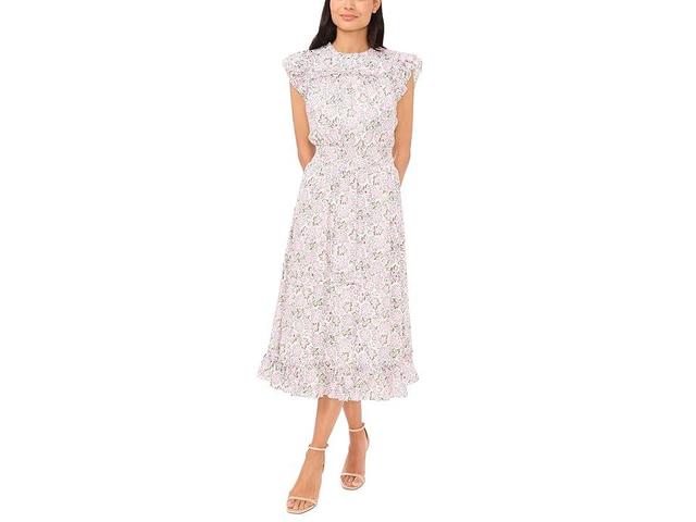 CeCe Printed Smocked Waist Midi Dress (New Ivory) Women's Dress Product Image