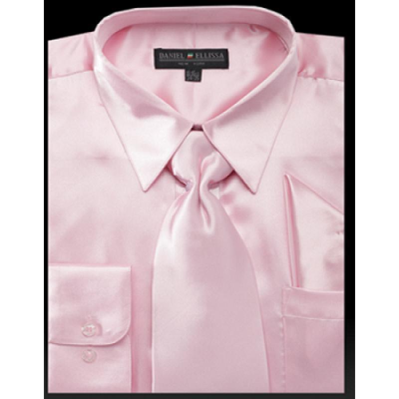 Satin Dress Shirt Regular Fit in Pink With Tie And Pocket Square Product Image