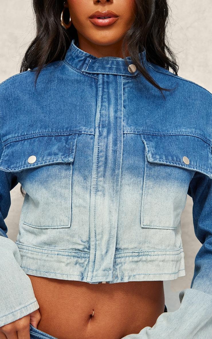 Blue Ombre Denim Pocket Cropped Jacket Product Image